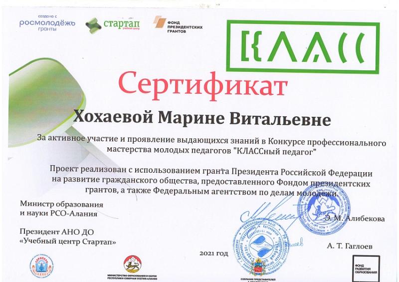 Сертификат Хохаевой М.В.