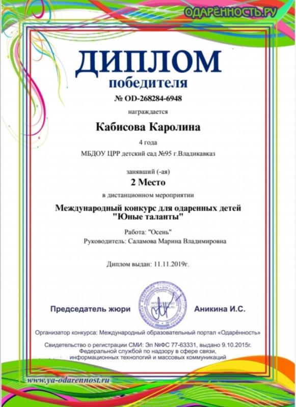 Диплом Кабисовой Каролины